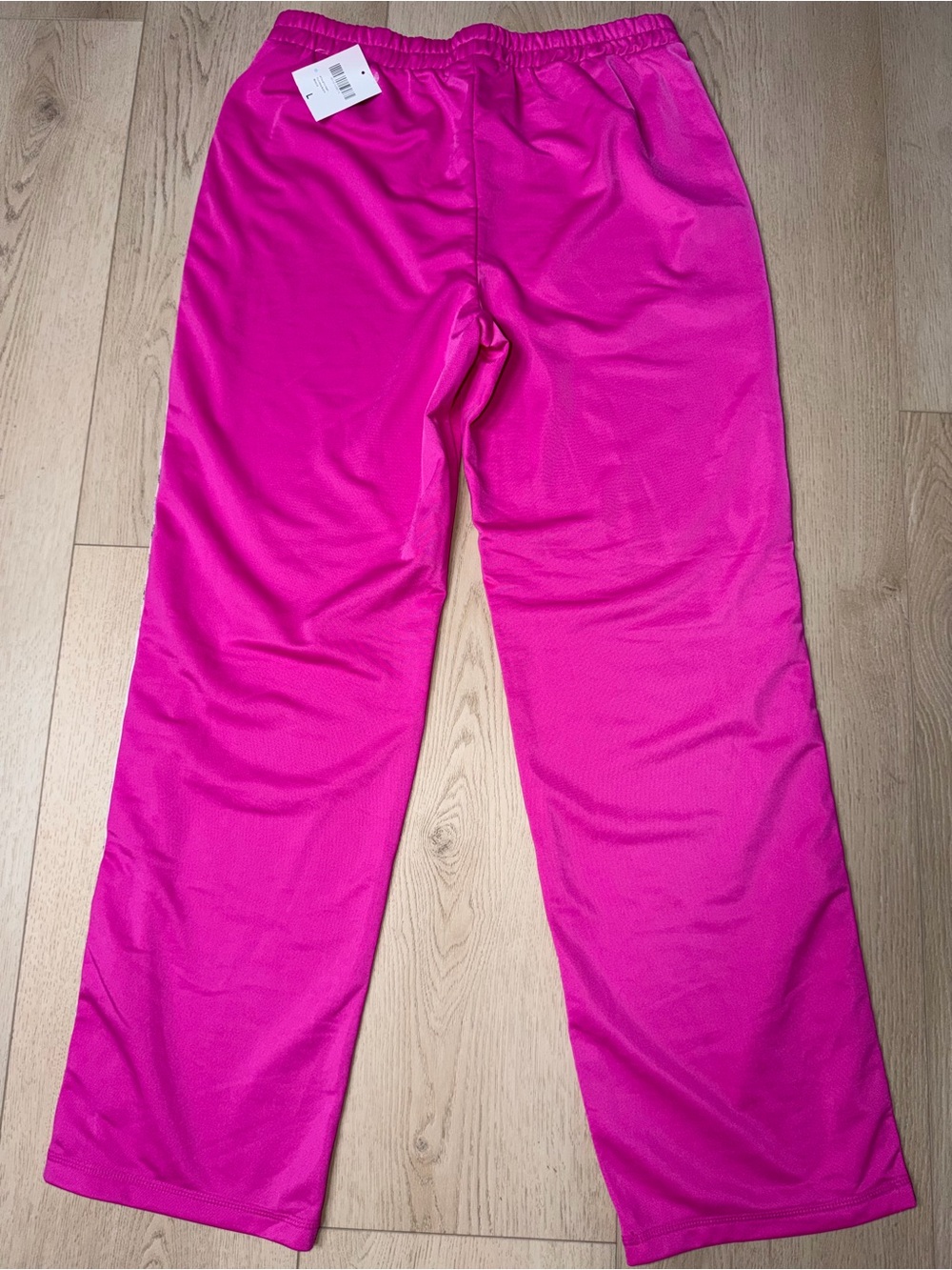 NWT Forever 21 Hot Pink Track Pants with Checkered Side Stripes Size L - Picture 3 of 3